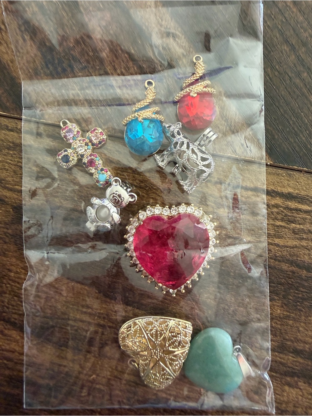 Mixed Heart and Gemstone Pendant Lot - Red, Blue, Green, Gold, Silver
